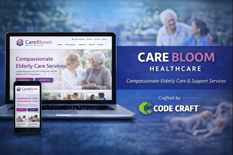 CareBloom Healthcare — Compassionate Elderly Care & Support Services Website, developed by Code Craft UK. Web developers UK