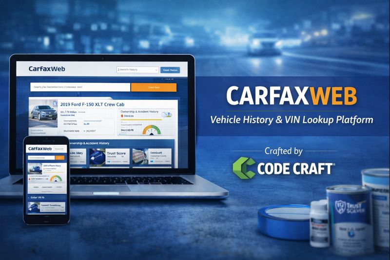 CarFaxWeb — Vehicle History & VIN Lookup Platform, developed by Code Craft UK. Web developers UK CarFaxWeb — Vehicle History & VIN Lookup Platform, developed by Code Craft UK. Web developers UK