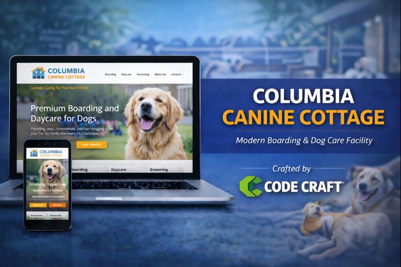 Columbia Canine Cottage — Modern Boarding & Dog Care Website, developed by Code Craft UK. Web developers UK