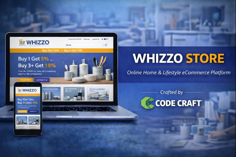 Whizzo Store — Online Home & Lifestyle eCommerce Platform, developed by Code Craft UK. Web developers UK